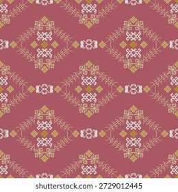 Vector texture of Ukrainian folk seamless pattern ornament. Pixel or cross-stitch elaborated border element. Traditional Ukrainian and Belarusian folk art knitted embroidery.