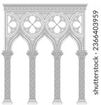 Vector. Texture of venetian gothic architectural arch or gallery