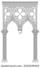 Vector. Texture of venetian gothic architectural arch or gallery