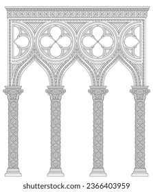 Vector. Texture of venetian gothic architectural arch or gallery