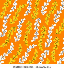 Vector texture wallpaper of intertwined yellow and white branches on orange background