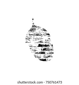 Vector textured acorn, stylized imprint on bricks. Black on white isolated element for holiday cards or stamp brushes creating. It will bring depth and vintage texture to any work.