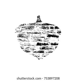 Vector textured acorn, stylized imprint on bricks. Black on white isolated element for holiday cards or stamp brushes creating. It will bring depth and vintage texture to any work.