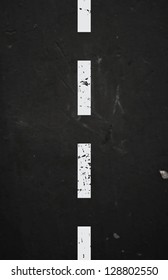 Vector textured asphalt road with cracked white dashed marking