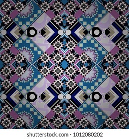 Vector textured background. Abstract seamless pattern of a plurality stylized elements in black, blue and white colors.