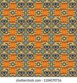 Vector textured background. Abstract seamless pattern of a plurality stylized elements in gray, yellow and orange colors.