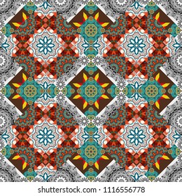 Vector textured background. Abstract seamless pattern of a plurality stylized elements in blue, gray and brown colors.