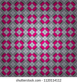 Vector textured background. Abstract seamless pattern of a plurality stylized elements in gray, magenta and blue colors.