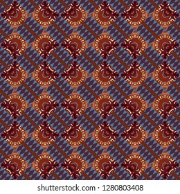 Vector textured background. Abstract seamless pattern of a plurality stylized elements in brown, red and gray colors.
