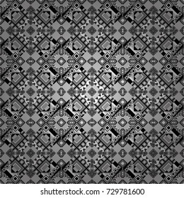 Vector textured background. Abstract seamless pattern of a plurality stylized elements in gray, black and white colors.