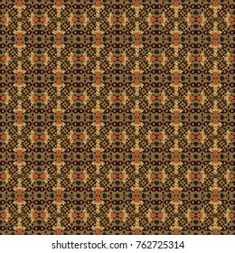 Vector textured background. Abstract seamless pattern of a plurality stylized elements in brown, yellow and black colors.
