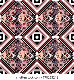 Vector textured background. Abstract seamless pattern of a plurality stylized elements in pink, white and black colors.