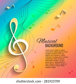 Vector textured background with music notes and key. Banner. Designed text. 