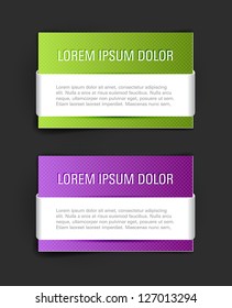 Cartas y carteles de textura vectorial, verde y púrpura