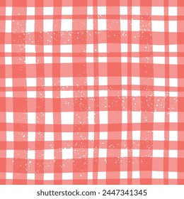 Vector textured checkered tablecloth in pink color. Seamless pattern