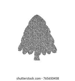 Vector textured Christmas tree, stylized imprint on fabric. Black on white isolated element for holiday cards or stamp brushes creating. It will bring depth and vintage texture to any work.