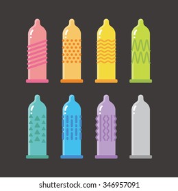 vector textured condoms, protection, candy condom / cute, cartoon / rainbow colors