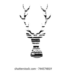 Vector textured deer, stylized imprint on wood planks. Black on white isolated element for holiday cards or stamp brushes creating. It will bring depth and vintage texture to any work.
