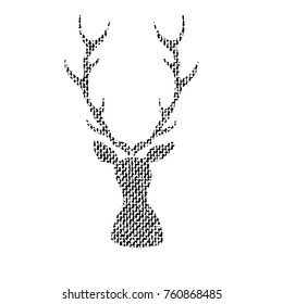 Vector textured deer, stylized imprint on fabric. Black on white isolated element for holiday cards or stamp brushes creating. It will bring depth and vintage texture to any work.