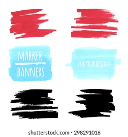 Vector textured design marker banners, lines and stains
