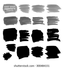 Vector textured design marker banners, lines and stains