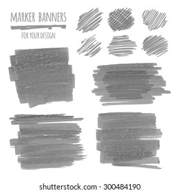Vector textured design marker banners, lines and stains