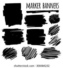 Vector textured design marker banners, lines and stains
