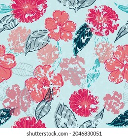 Vector textured flower seamless pattern.Perfect for wallpaper,fabric,scrapbooking  projects.