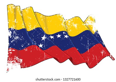 Vector Textured Grunge illustration of a Waving Flag of Venezuela. All elements neatly on well-defined layers and groups.