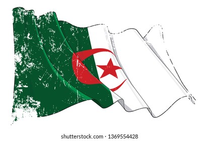 Vector Textured Grunge illustration of a Waving Flag of Algeria. All elements neatly on well-defined layers and groups.