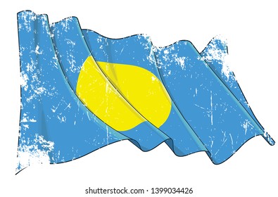 Vector Textured Grunge illustration of a Waving Flag of Palau. All elements neatly on well-defined layers and groups.