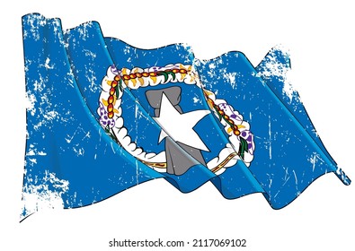 Vector Textured Grunge illustration of a Waving Flag of Northern Mariana Islands. All elements neatly on well-defined layers and groups.