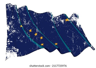 Vector Textured Grunge illustration of a Waving Flag of the State of Alaska. All elements neatly on well-defined layers and groups.