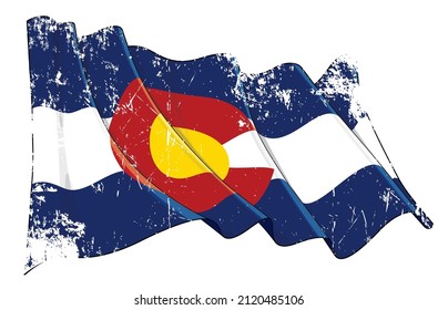 Vector Textured Grunge illustration of a Waving Flag of the State of Colorado. All elements neatly on well-defined layers and groups.