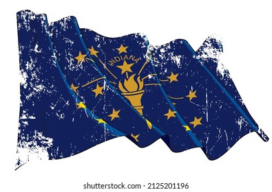 Vector Textured Grunge illustration of a Waving Flag of the State of Indiana. All elements neatly on well-defined layers and groups.