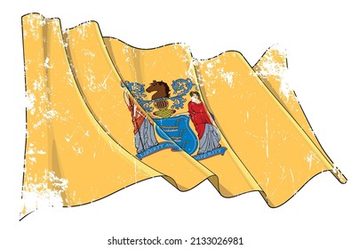 Vector Textured Grunge illustration of a Waving Flag of the State of New Jersey. All elements neatly on well-defined layers and groups.