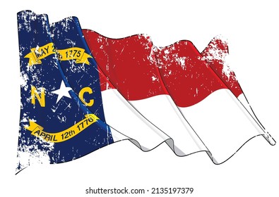 Vector Textured Grunge illustration of a Waving Flag of the State of North Carolina. All elements neatly on well-defined layers and groups.
