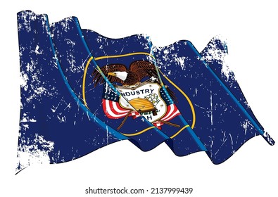 Vector Textured Grunge illustration of a Waving Flag of the State of Utah. All elements neatly on well-defined layers and groups.