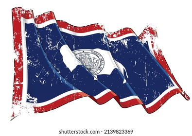 Vector Textured Grunge illustration of a Waving Flag of the State of Wyoming. All elements neatly on well-defined layers and groups.