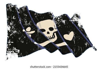 Vector Textured Grunge illustration of a Waving Jolly Roger of the Pirate Stede Bonnet. All elements neatly on well-defined layers and groups.