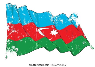Vector Textured Grunge illustration of a Waving Flag of Azerbaijan. All elements neatly on well-defined layers and groups.
