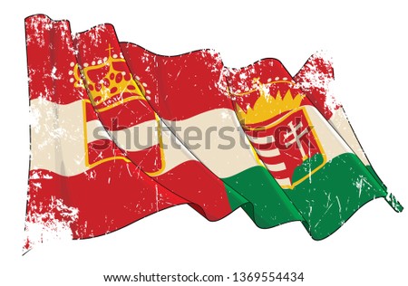 Vector Textured Grunge illustration of a Waving Flag of Austria-Hungary. All elements neatly on well-defined layers and groups. Sepia overtone on a separate group