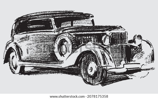 Vector textured hand\
drawing of retro car