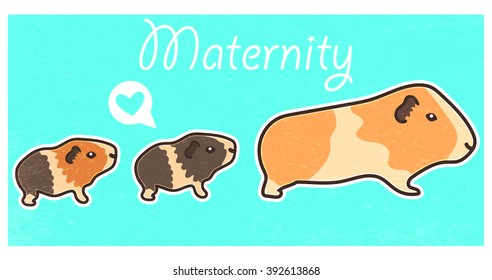 Vector textured illustration of guinea pig's family on maternity