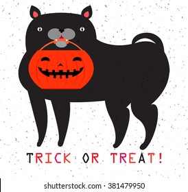 Vector textured image of a dog with a pumpkin