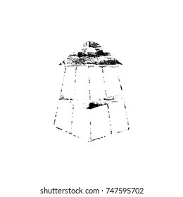 Vector textured lantern, stylized imprint on bricks. Black on white illustration, isolated element for holiday cards or stamp brushes creating. It will bring depth and vintage texture to any work.