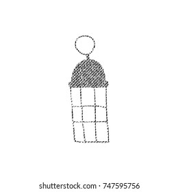 Vector textured lantern, stylized imprint on fabric. Black on white illustration, isolated element for holiday cards or stamp brushes creating. It will bring depth and vintage texture to any work.