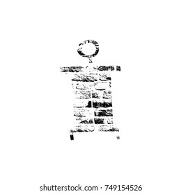 Vector textured lantern, stylized imprint on bricks. Black on white illustration, isolated element for holiday cards or stamp brushes creating. It will bring depth and vintage texture to any work.