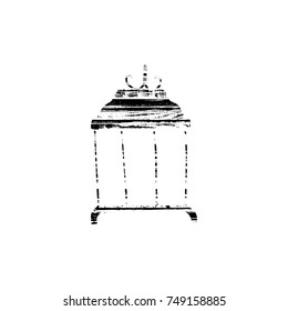 Vector textured lantern, stylized imprint on wood planks. Black on white illustration, isolated element for holiday cards or stamp brushes creating. Will bring depth and vintage texture to any work.
