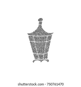 Vector textured lantern, stylized imprint on fabric. Black on white illustration, isolated element for holiday cards or stamp brushes creating. It will bring depth and vintage texture to any work.